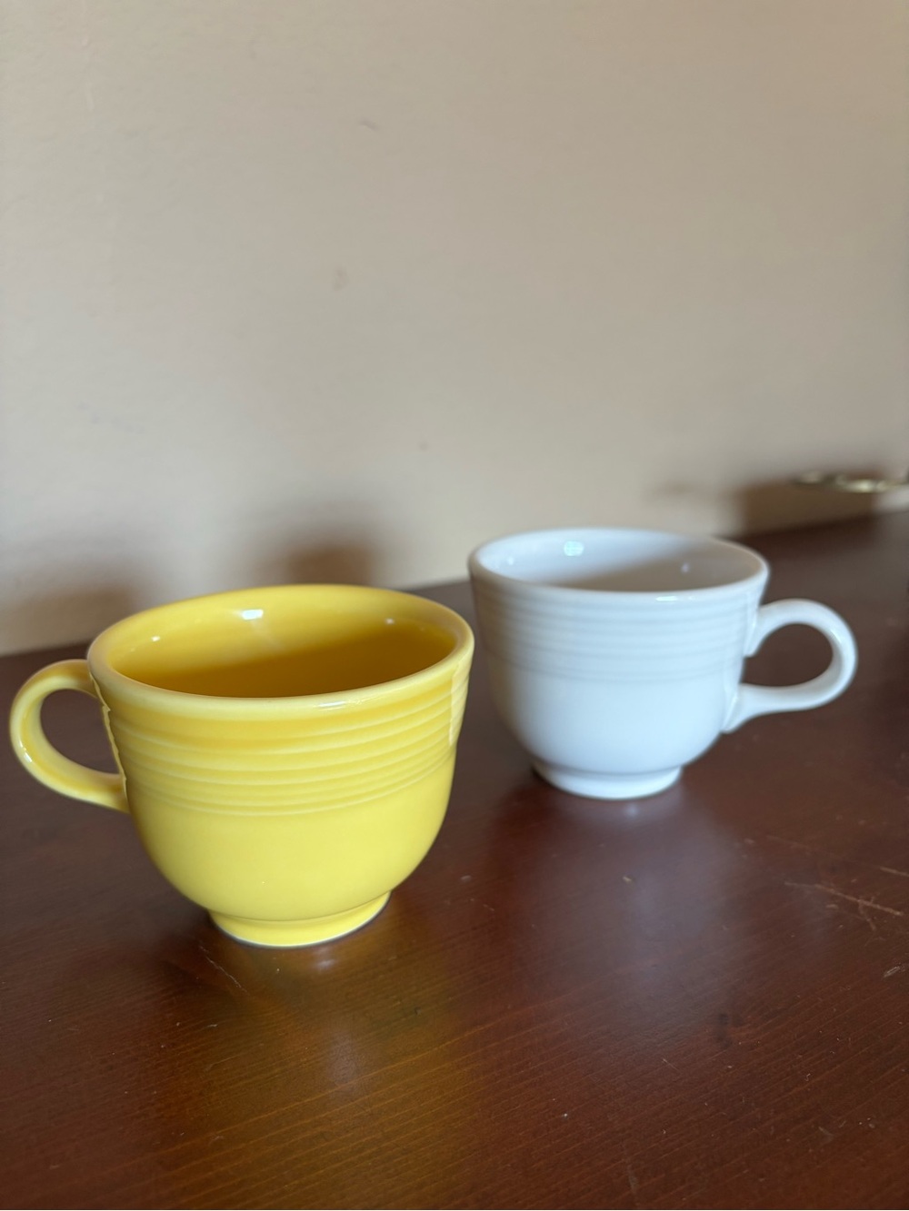 Fiesta Yellow and White Ribbed Ceramic Mugs Set